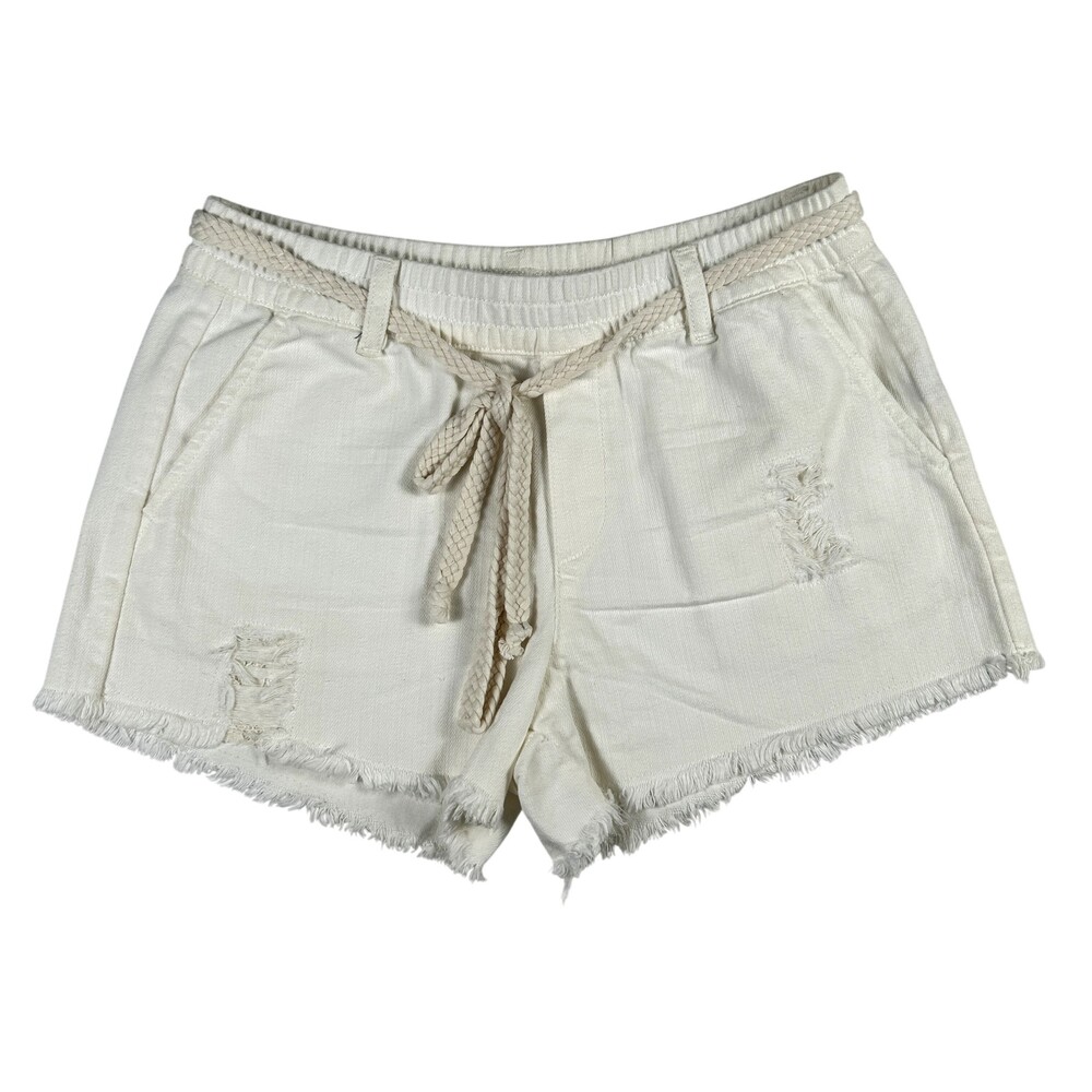 Aerie Shorts Womens XS White Cutoff Frayed Hem Rope Drawstring Elastic Waist